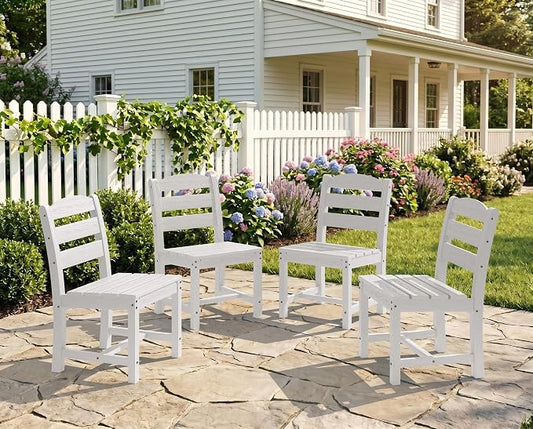 KINGYES Outdoor Armless Dining Chairs Set of 4,All-Weather HDPE Patio Chairs for Backyard,Pooside,White