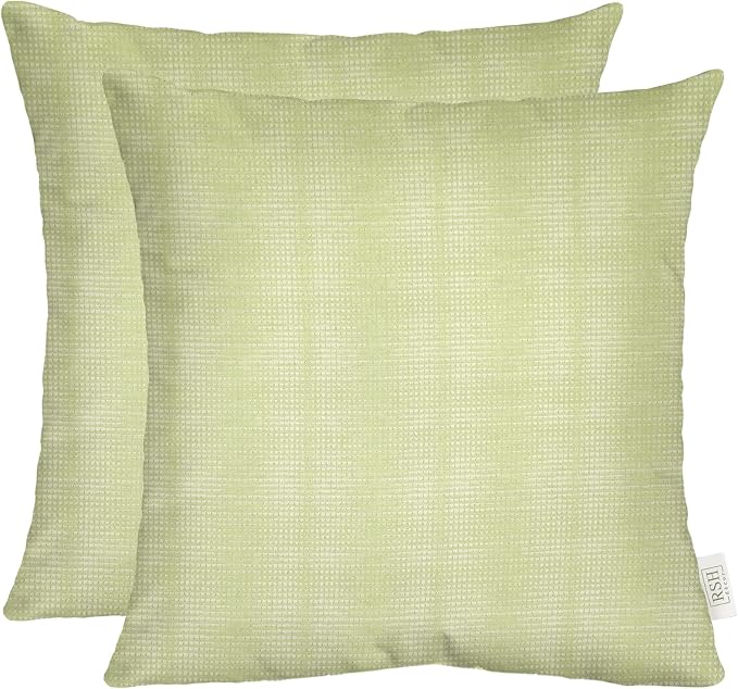 RSH DECOR: Outdura Square Throw Pillows Set of 2 | 20" x 20" | Water and Fade-Resistant Performance Fabric | Outdoor Pillow Covers with Down-Alternative Inserts | Made in USA (Moonbeam Basil)