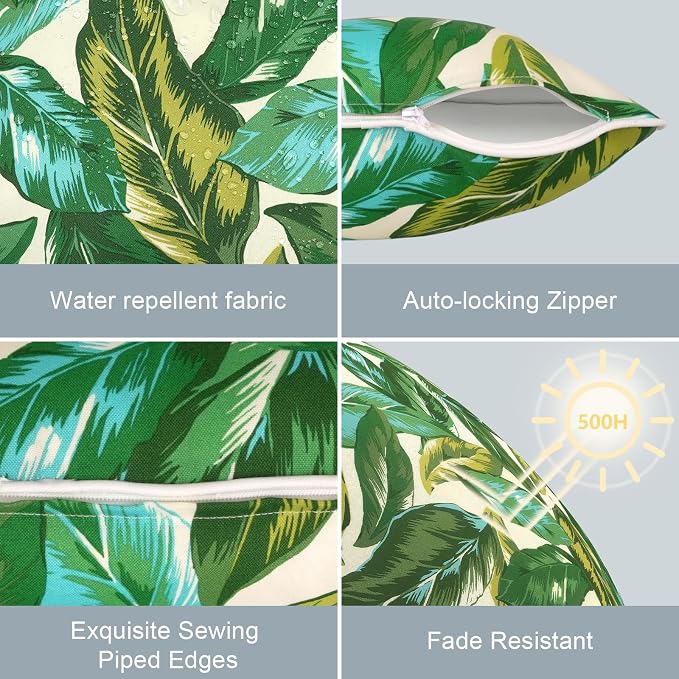 LVTXIII Outdoor Throw Pillow Covers Pack of 2 Patio Waterproof Pillow Cases Fade Resistant Accent Pillow Covers for Home and Garden Furniture Decoration, 18"x18", Lush Leaf Jungle