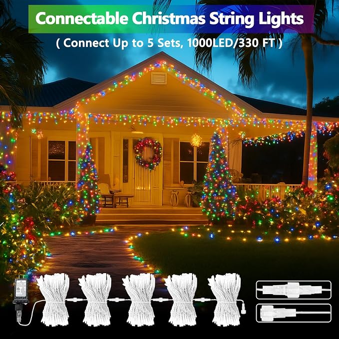 200 LED Connectable String Lights, 66FT Christmas Lights Outdoor Indoor | Multicolor, 13 Modes, Timer, Clear Wire Waterproof Twinkle Fairy Lights Plug in for Bedroom Classroom Patio Xmas Tree Decor