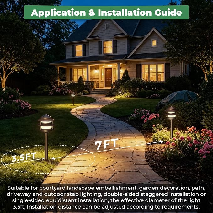 Pagoda Low Voltage Landscape Pathway Lights, 12V Outdoor LED Path Lights Wired, Aluminum Walkway Lighting with 4W 2700K Replaceable G4 Bulb, Bronze Classic 3-Tier Lantern, 6 Pack