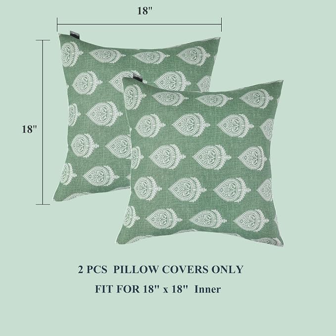 FUNHOME Outdoor Pillow Covers 18x18 Inch Pack of 2, No Insert-Fair Green | Square Throw Pillow Covers, Water-Repellent, Modern Pillow Cases for Sofa Patio Couch Decoration