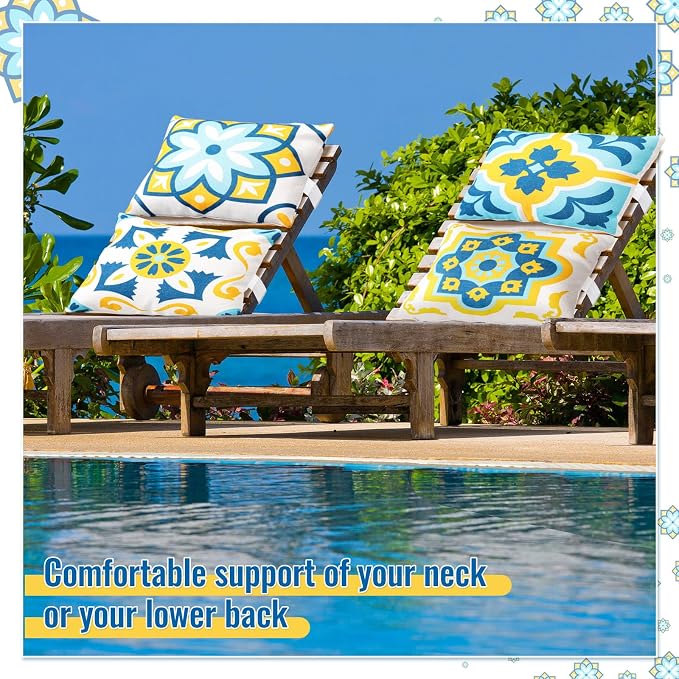 Juexica 4 Pack Chaise Lounge Headrest Pillow, Decorative Outdoor Patio Neck Headrest Pillow with Adjustable Elastic Strap & Insert, Waterproof for Pool Recliner Hammock Beach Chair(White, Floral)