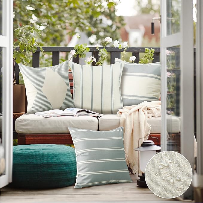 OTOSTAR Outdoor Waterproof Throw Pillow Covers Set of 4 Geometry Decorative Throw Pillow Cases 18x18 Inch Square Cushion Case Garden Pillows Shell Pillow Covers for Patio Furniture Couch Tent (Grey)