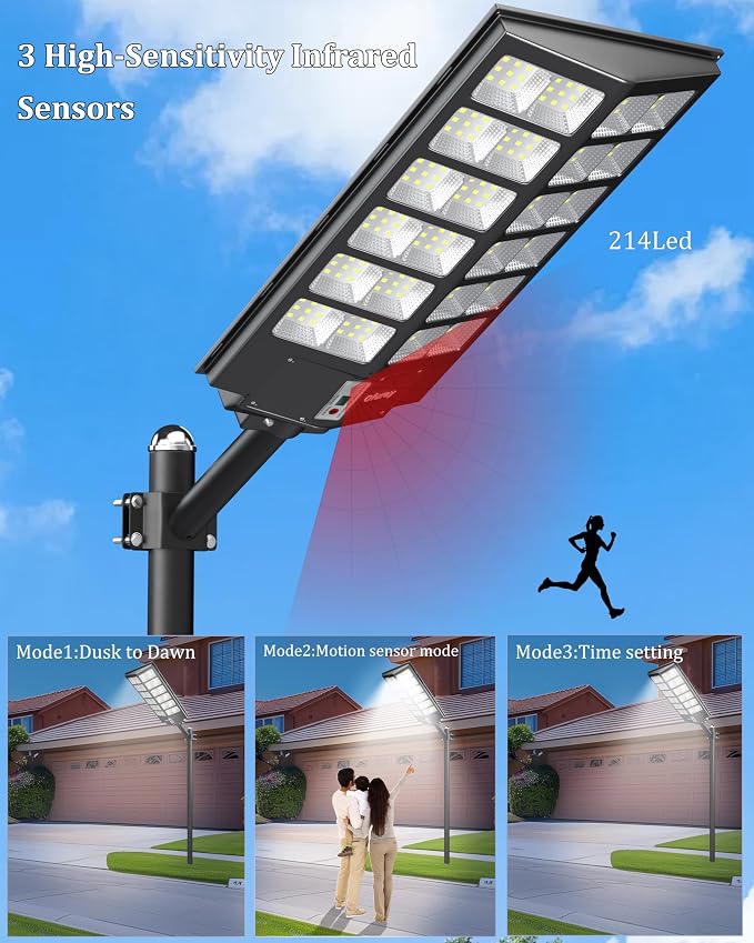 Solar Street Lights Outdoor,Of-9600W Commercial Parking Lot Light | Solar Flood Light, LED Area Light with Motion Sensor, Dusk to Dawn, Remote Control for Security Lighting in Streets, Barns