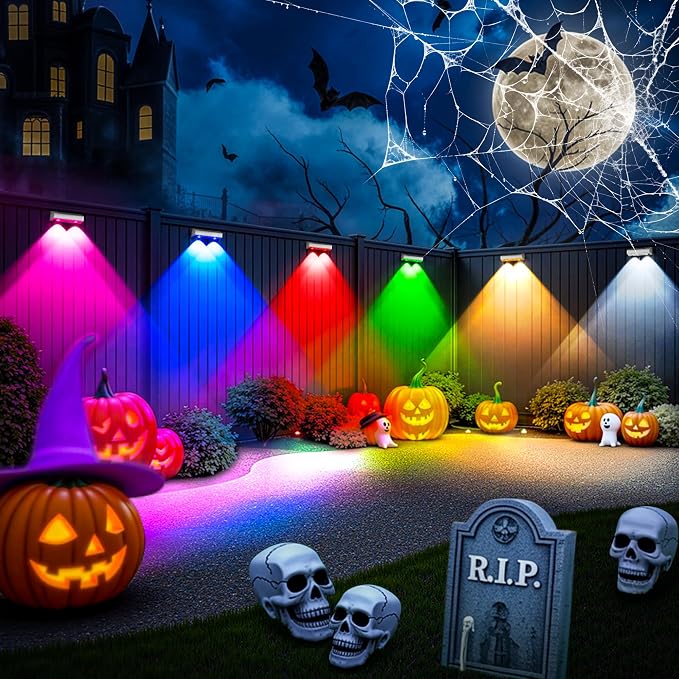 SOLPEX Solar Fence Lights Outdoor, 9 Fixed Colors ＆ Color Changing Fence Solar Lights Outdoor Waterproof IP65, LED Deck Lighting for Backyard Wall Step Patio Railing Pool Porch (8 Pack) | LED Deck Lighting for Halloween Backyard Wall Step Patio Railing...