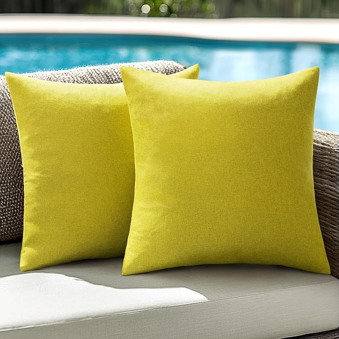 ANRODUO Outdoor Waterproof Pillow Covers for Patio 18x18 Lime Green 2 Pack | Outdoor Pillow Covers for Patio Furniture, Decorative Linen Cushion Sham, Outside Square Pillowcase for Garden Balcony Decor