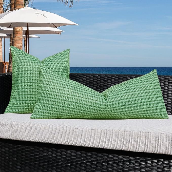 Kevin Textile Outdoor Waterproof 14"x36" Pillow Cover 1 Pack, Sage Green | Water Resistant Weaving Faux Linen Texture Throw Pillow Covers, Outside Decorative Pillowcases for Garden Patio Balcony Couch