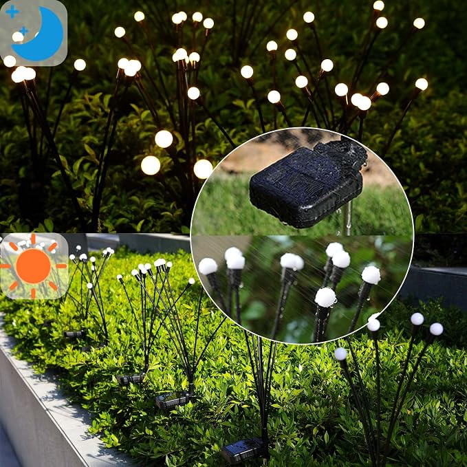 Solar Garden Lights Outdoor Waterproof, Swaying Firefly Light, Garden Decor | 4 Pack Solar Firefly Lights, Auto On/Off Decor for Yard, Patio, Pathway and Lawn, Gifts for Women, Christmas Decor