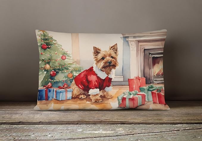 Caroline's Treasures DAC2714PW1216 Norwich Terrier Cozy Christmas Throw Pillow Machine Washable, Indoor Outdoor Decorative Pillow for Couch, Bed or Patio, 12HX16W