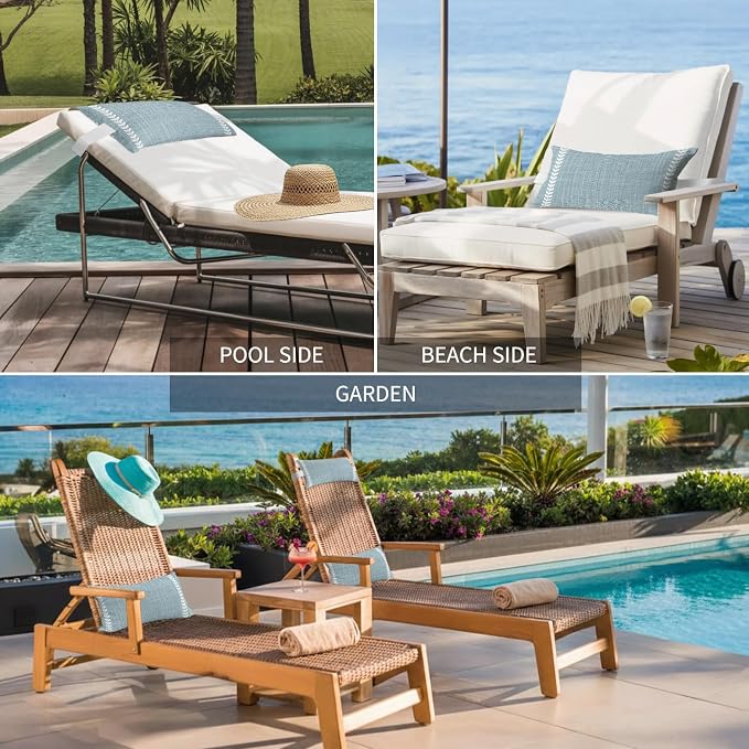 Simple Blue Outdoor Lumbar Pillows 11x16 Set of 2, Vintage Country Vertical Striped Linen Texture Waterproof Throw Pillow Covers with Insert, Decorative Pillowcase Cushion for Couch Sofa Bed