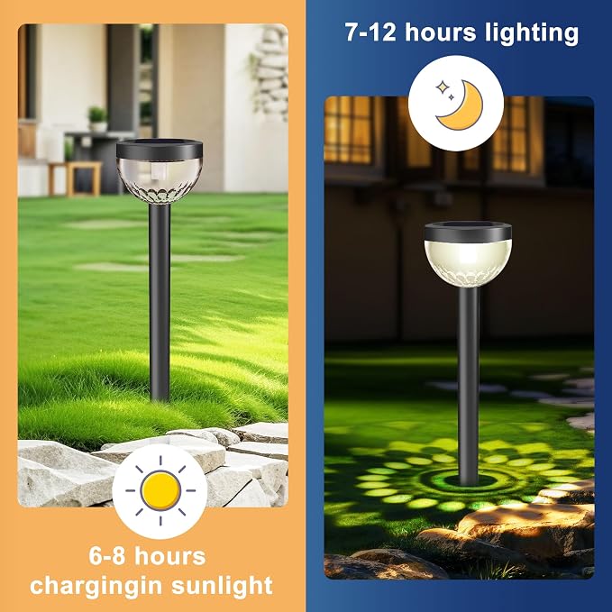 JEJOT 4 Pack Solar Flood Light, Security Lights,Pathway Lights with 2CCT(Warm and Cool) Light Modes,Bright Pattern Solar Decorative Lights Outdoor