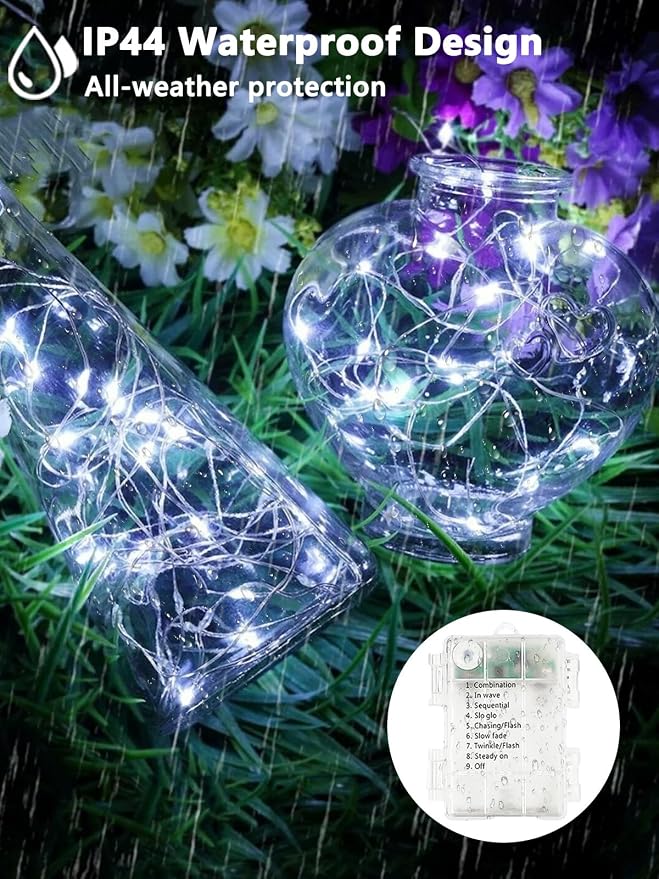4 Pack Fairy Lights Battery Operated with Remote 33 FT 100 LED Cool White | Remote Control, 8 Modes, Timer, Adjustable brightness, Waterproof Lights for Indoor Outdoor Classroom Christmas Decor