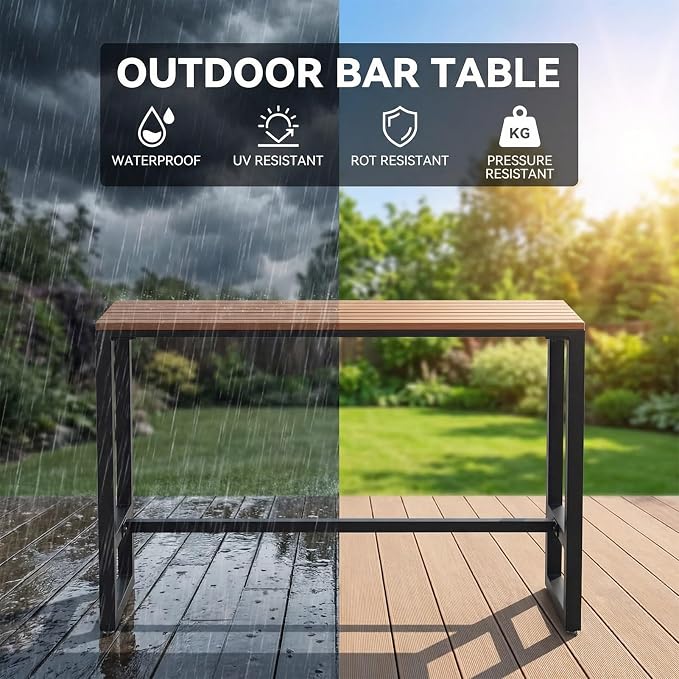 Outdoor Bar Table Weather Resistant, Wood Counter Height Bar Table Rain Sun Protection, Extra Long High Top Table 47.2"-102.4", for Patio, Garden, Yard, Balcony, Poolside(White,55.1"x15.7"x40.5")