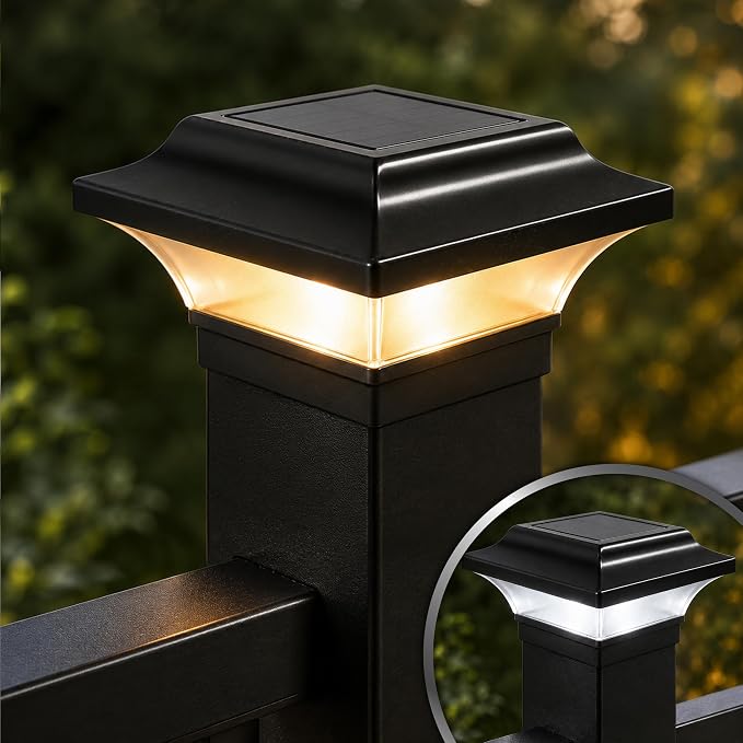Classy Caps 2x2 Imperial Solar Post Cap - Fits 2"x2", 2.25"x2.25", & 2.5"x2.5" Deck & Fence Posts - Black Cast Aluminum - Warm/Cool Light Color Modes