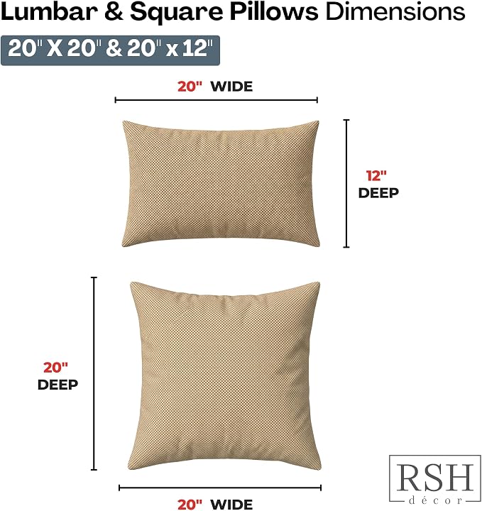 RSH DECOR: Lumbar & Square Pillows Set of 4 | 20" x 12" & 20" x 20" | Water and Fade-Resistant Performance Fabric | Outdoor Throw Pillows for Patio Furniture | Made in USA (Trixie Wicker)