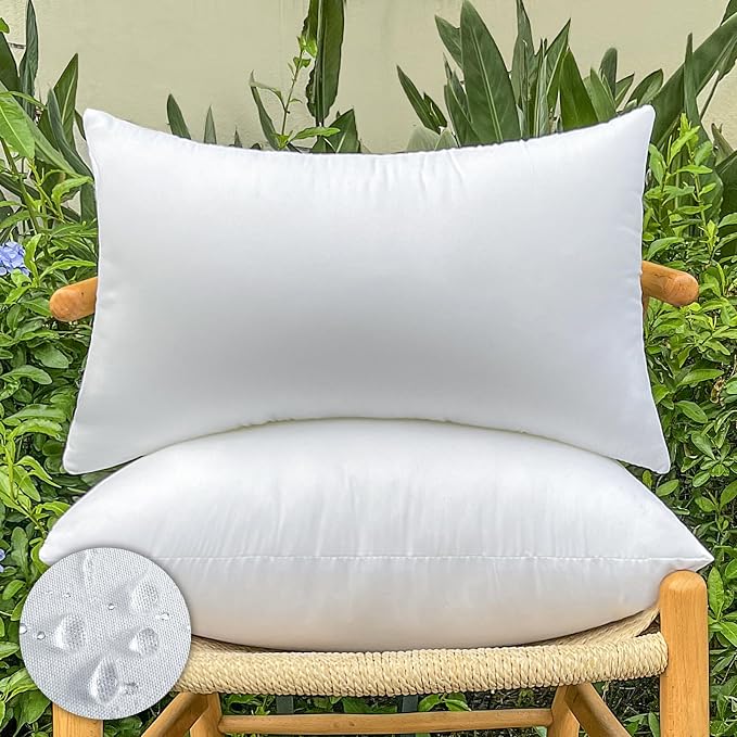 2 Pack Lumbar Pillow Inserts Waterproof Outdoor 12x20 inch White | Waterproof protection.Hypoallergenic & washable. Stays plump and supportive.Ideal for indoor/outdoor use on couch or patio.