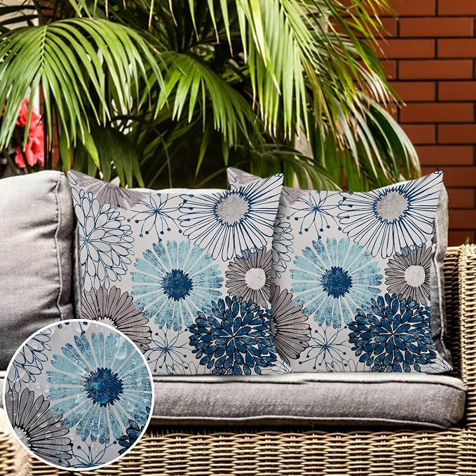 Dahlia Flower Outdoor Waterproof Throw Pillow Covers Set of 2 Abstract Floral Printed Outdoor Pillow Covers for Patio Furniture, Porch, Garden 18x18 Inch