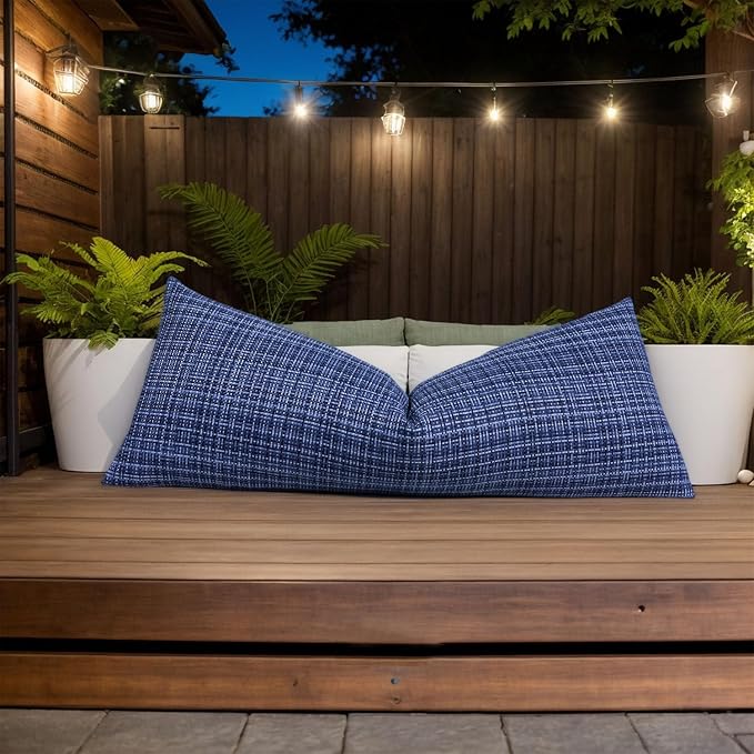 Kevin Textile Outdoor Waterproof 14"x36" Pillow Cover 1 Pack, Navy Blue | Water Resistant, Faux Linen Yarn-dyed, Woven Texture Throw Pillow Covers for Tent Patio Garden Couch Sofa