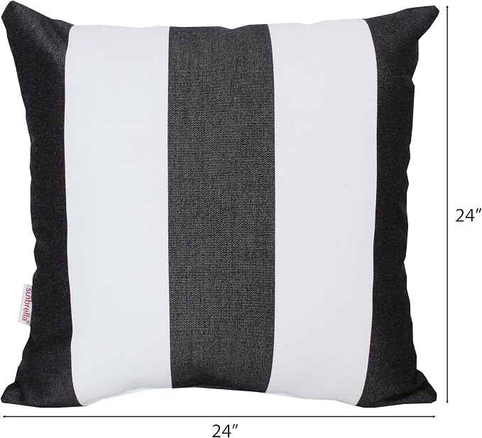 Outdoor/Indoor Sunbrella Throw Pillow Cover Only Square Set of 2 Pieces 24 inch x 24 inch Cabana Classic Stripe - Insert Not Included, Black/White