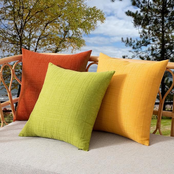 Kevin Textile Outdoor Waterproof 12”x24” Pillow Covers 2 Pack, Dark Orange | Water Resistant, Soft Faux Linen-cotton Yarn-dyed Woven Texture Throw Pillow Covers for Tent Patio Garden Couch Sofa