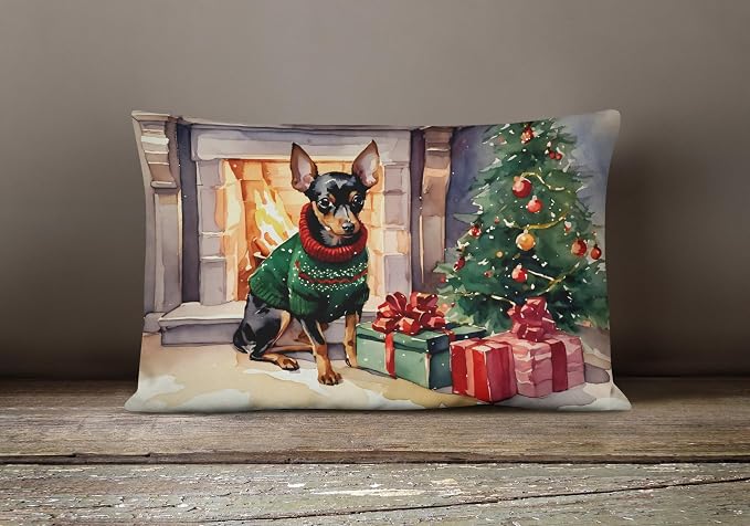 Caroline's Treasures DAC2705PW1216 Miniature Pinscher Cozy Christmas Throw Pillow Machine Washable, Indoor Outdoor Decorative Pillow for Couch, Bed or Patio, 12HX16W