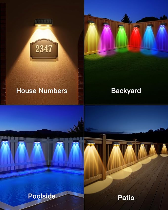 KEILAIMO Solar Fence Lights Outdoor, 12 Pack IP65 Waterproof Fence Lights Solar Powered with Ultra-Bright LED Lens, 9 Color Modes, 12+ Hours Steady Glow for Deck/Backyard/Patio/Pool/Wall - Black