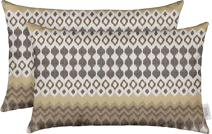 RSH DECOR: Jumbo Lumbar Pillows Set of 2 | 26" x 16" | Water and Fade-Resistant Performance Fabric | Outdoor Pillow Covers with Down-Alternative Inserts | Made in USA (Divide Leaf Toffee)