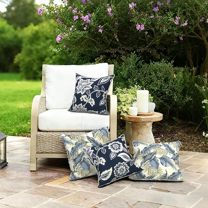 LVTXIII Outdoor/Indoor Pillow Covers, Patio Fade Resistant Throw Pillow Covers ONLY, Waterproof Farmhouse Accent Cushion Cases for Sofa Patio Couch Decoration 20"x20" Set of 2, Lush Palm Blue