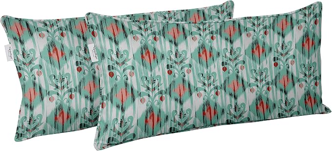 Indoor/Outdoor Polyester Fabric Lumbar Pillow Cover, All-Weather Waterproof Rectangular Cushion Case for Patio Furniture, 12 x 18 Set of 2 - Ikat-62