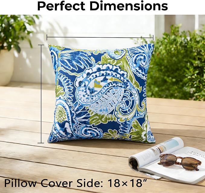 JMGBird Green Outdoor Pillows Waterproof Outdoor Pillow Covers with Insert | 18x18 Outdoor Throw Pillows Waterproof Outdoor Patio Pillows Paisley Print Decorative Pillows for Couch ,Patio Furniture