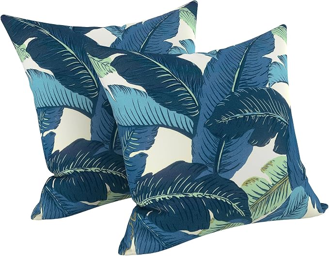 LVTXIII Outdoor Throw Pillows, Decorative Throw Pillows with Inserts, 16"x16" Square Pillows for Bed, Couch, Sofa and Patio Furniture, Set of 2, Swaying Palms Blue