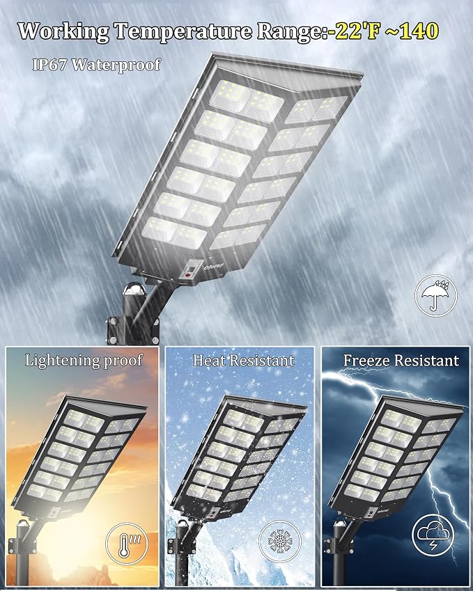 Solar Street Lights Outdoor,Of-9600W Commercial Parking Lot Light | Solar Flood Light, LED Area Light with Motion Sensor, Dusk to Dawn, Remote Control for Security Lighting in Streets, Barns