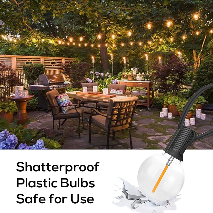 100FT G40 Globe String Lights, 2700K LED Outdoor Patio Lights String with 50 Dimmable Shatterproof Bulbs, Waterproof Connectable Hanging Lights for Backyard Porch Balcony Party, E12 Socket Base