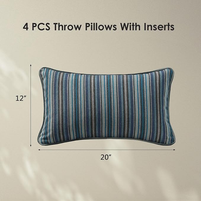 Unimatta Sunbrella Decorative Outdoor Water Repellent Throw Pillows with Inserts, Set of 4, 20" x12" Pillows for Patio, Backyard, Bed, Couch, and Patio Furniture, Troupe Dock