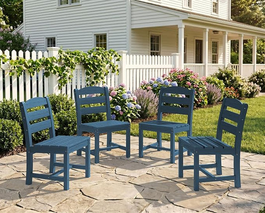 KINGYES Outdoor Armless Dining Chairs Set of 4,All-Weather HDPE Patio Chairs for Backyard,Pooside,Blue