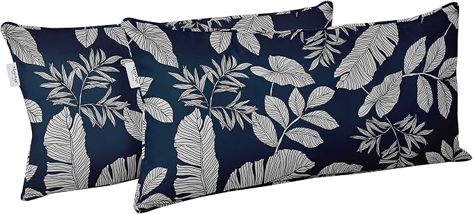 Indoor/Outdoor Polyester Fabric Lumbar Pillow Cover, All-Weather Waterproof Rectangular Cushion Case for Patio Furniture, 12 x 20 Set of 2 - Leaves-36