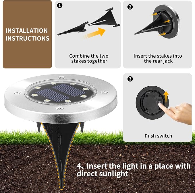 SOLPEX Solar Ground Lights Outdoor, Walkway Lights 20 Pack Cool White | IP65 Waterproof Stainless Steel Landscape Lighting for Driveway, Pathway, Garden, Patio, Backyard Decor