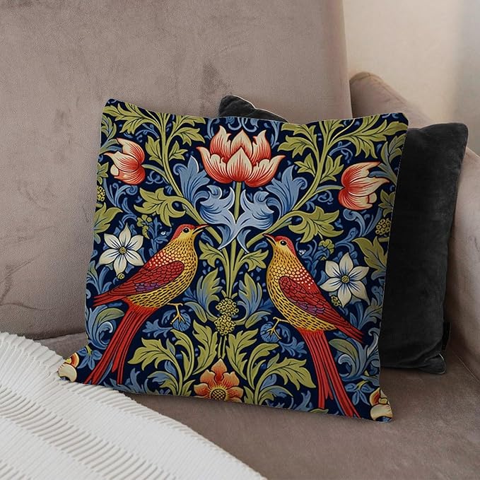 Cushion Cases Red Bird Floral Flower Pillowcase Modern Chinoiserie Asian Botanical Pillow Cover Accent Outdoor Garden Decoration for Patio Garden Sofa Chairs 18x18 in