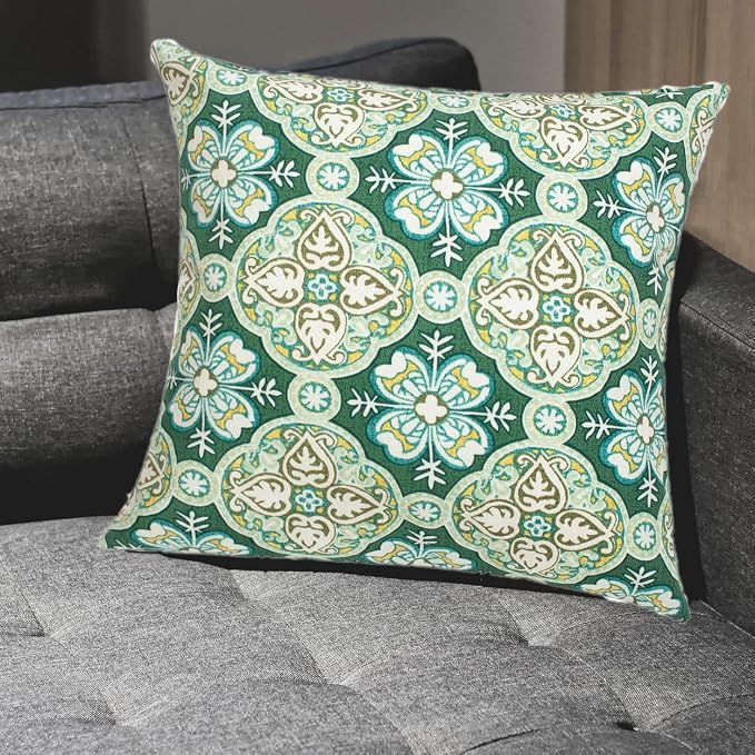 FUNHOME Outdoor Pillow Covers 18x18 Inch Pack of 2, No Insert-Green Medal | Square Throw Pillow Covers, Water-Repellent, Pillow Cases for Sofa Patio Couch Decoration