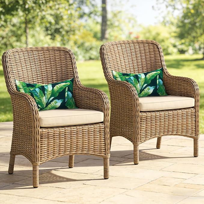 Outdoor Lumbar Pillows, Water Repellent Cushion Pillows 12x20 Inch, Outdoor Pillows with Inserts for Home Garden, Pack of 2, Hanalei Lagoon