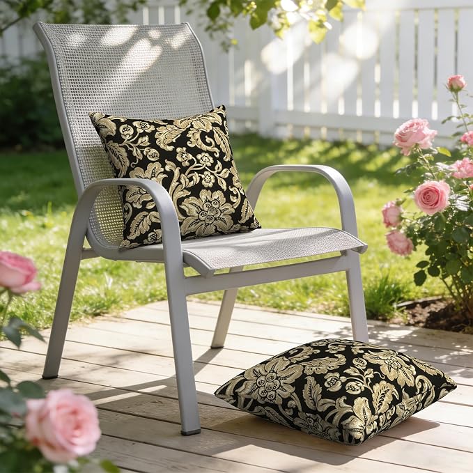 Outdoor Throw Pillow Covers 18x18 Inch, Decorative Pillow Covers for Patio Furniture, Jacobean Black Modern Cushion Cases for Garden Couch Home Sofa, Pack of 2