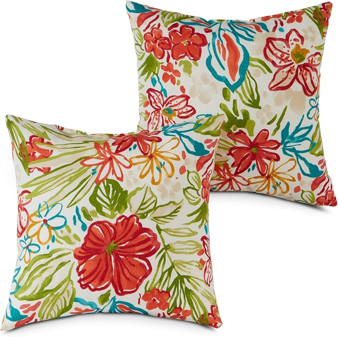 South Pine Porch Outdoor 17-inch Square Accent Pillow, Set of 2, Breeze Floral