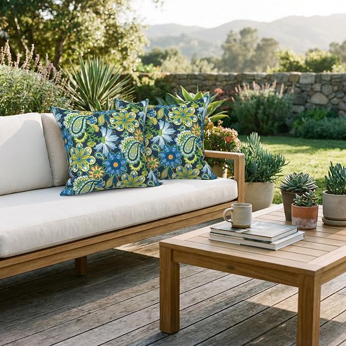 Outdoor 20x20 Inch Pack of 2 Patio Throw Pillow Covers ONLY, Water Repellent Cushion Cases, Square Pillowcases for Outdoor Couch Decoration, Wonder Garden