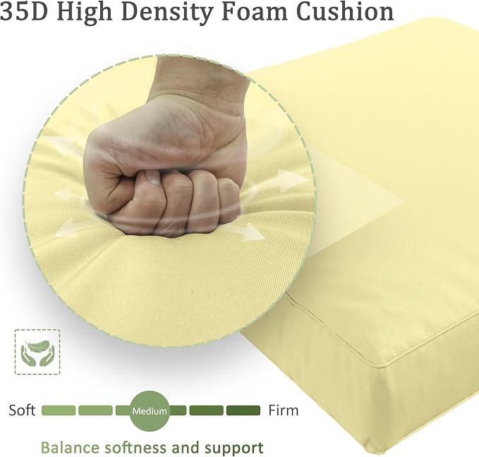 Outdoor Furniture Replacement Cushions, Waterproof Patio Furniture Cushions, 4" Deep Seat Outdoor Sectional Cushion for 3-Seat Outdoors Rattan Sofa Patio Sofa Cushion, Light Yellow