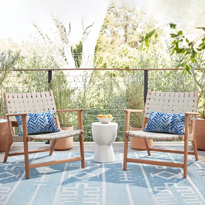 LVTXIII Set of 2 Outdoor Lumbar Pillows for Patio Furniture with White Piping, 12"x20" Fade Resistant Patio Lumbar Pillows with Inserts for Home Coach Sofa Use, Blue Bricks