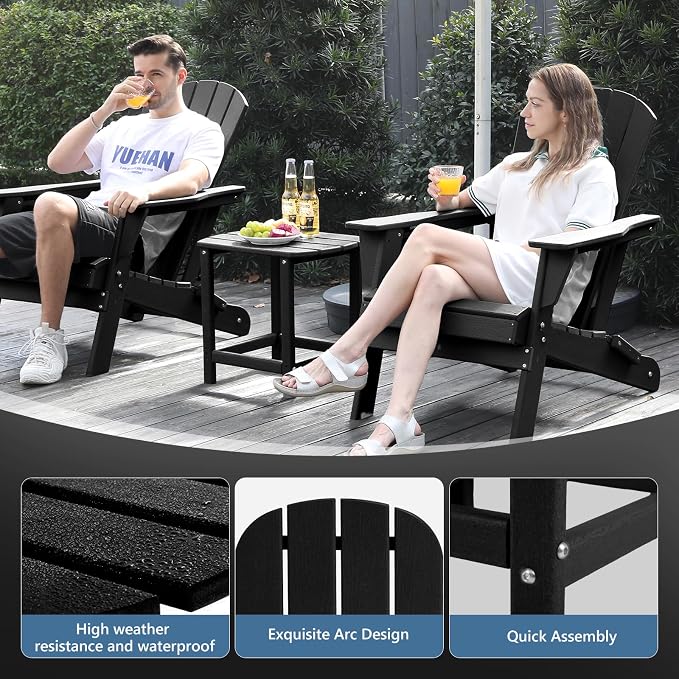 Plawdlik Hdpe Outdoor Adirondack Side Table, Wooden Textured, Set for Patio, Garden, Porch, Pool Composite Patio, Backyard, Bathroom and Indoor, Maintenance & Weather Resistant(Black)