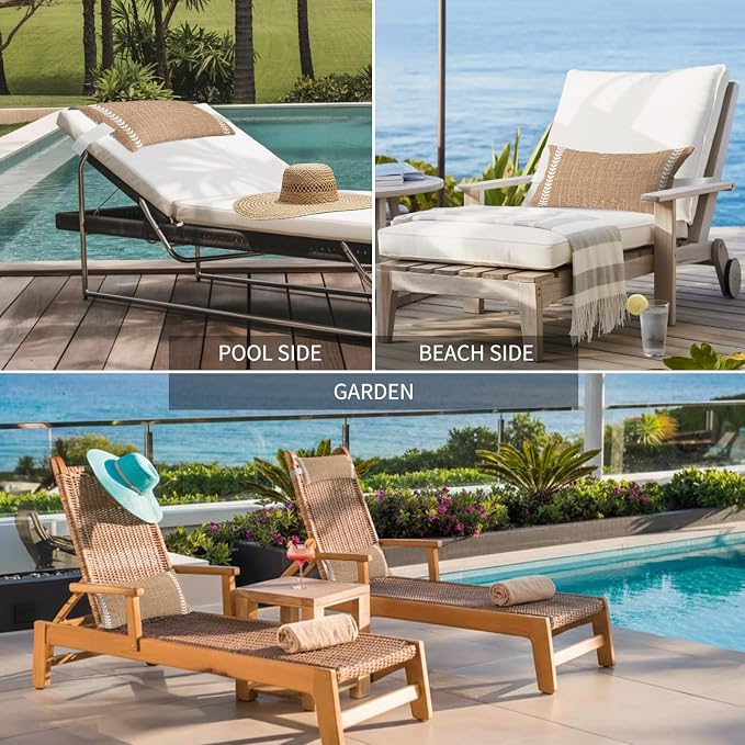 Bohemia Outdoor Lumbar Pillows 11x16 Set of 2, Modern Minimalist Leaves Vertical Lines Linen Tan Waterproof Throw Pillow Covers with Insert, Decorative Pillowcase Cushion for Couch Sofa Bed