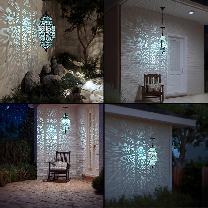 18 Inch High Large Hanging Solar Lights Outdoor Garden Decor, Decorative Waterproof Plastic Moroccan Solar Lantern Lamp, Outside Decorations for Patio Yard Porch Decor, Gardening Gifts for Women Mom