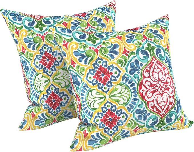 LVTXIII Outdoor/Indoor Throw Pillows, Decorative Throw Pillows with Inserts, 18"x18" Square Pillows for Bed, Couch, Sofa and Patio Furniture, Set of 2, Damask Red